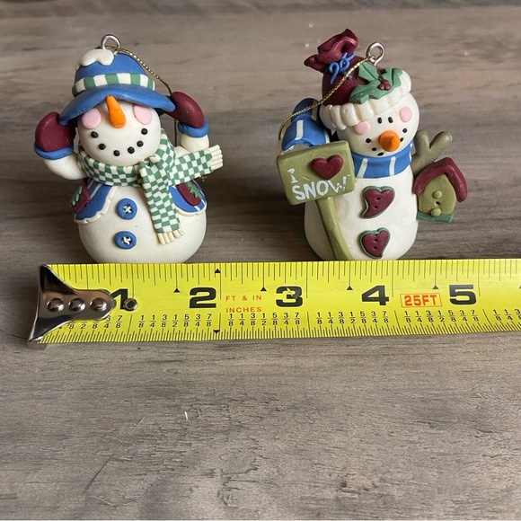 Vintage Polymer Clay Folk Art Style Snowman And Snow Women Ornament 3 “ - Picture 6 of 7